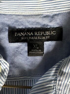 Banana Republic Bleu Stripe grant LONG SLEEVE SHIRT Large L 16.5 x 35/36